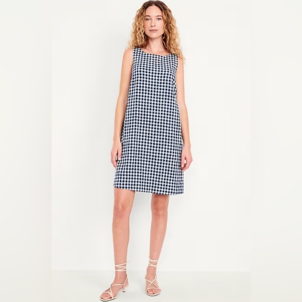Old Navy Linen-Blend Mini Shift Dress Gingham